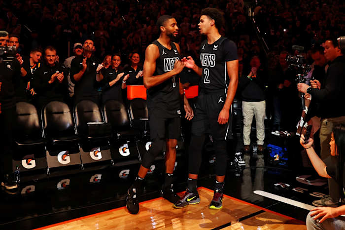 Brooklyn Nets forward Mikal Bridges (1) and forward Cameron Johnson (2)